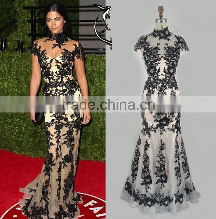 Sexy Zuhair Murad Black Embroidery Red Carpet Dress Floor Length Gown Dress For Party Vestidos Femininos TPD316