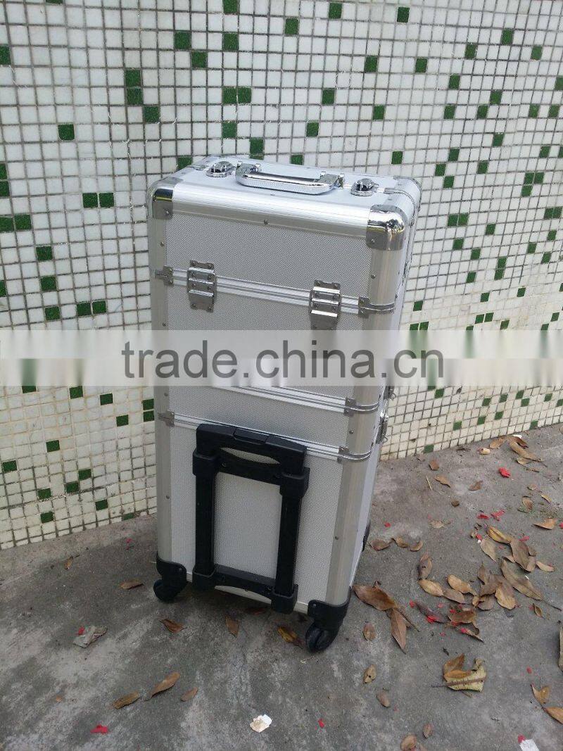 Professional aluminum trolley rooling make up beauty cosmetic case