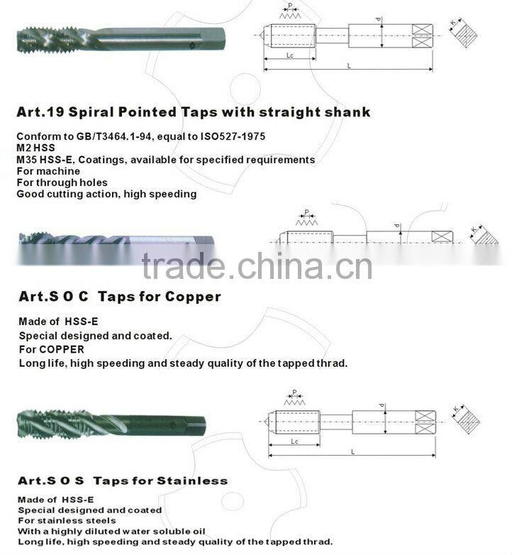 Fully ground M2 long shank taps