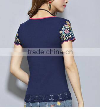 Summer wear new national style embroidery women's short sleeve of women tshirts