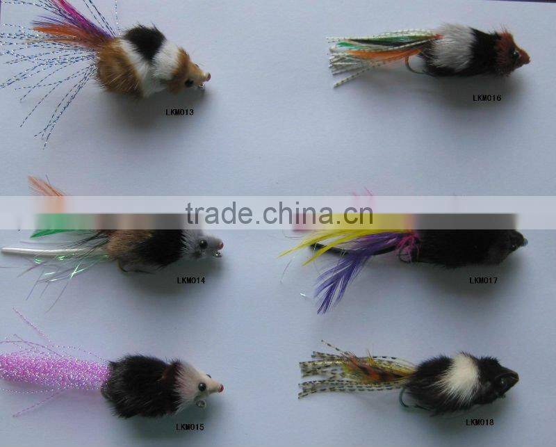 Nature feather sliver plastic tail Mouse fishing lure
