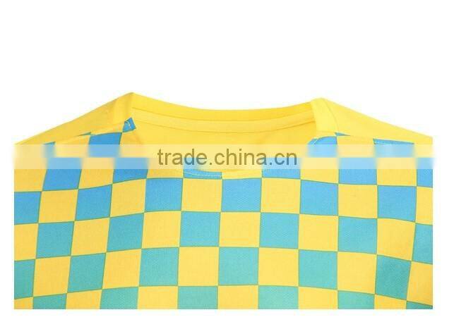 2016 100% polyester polyester yellow grid soccer uniforms