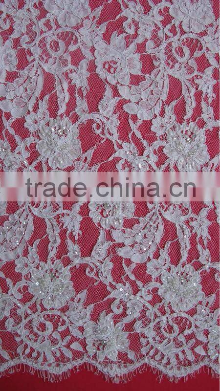 Narrow Short Full Beaded Ivory Corded French Lace Trim