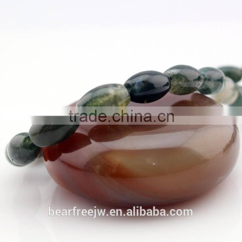 Natural Moss Agate Barrel Drum Rice 8*12mm Semi-Precious Gemstone Jewelry Making Loose Beads