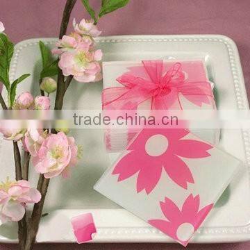 Square wedding favor photo frame heart design glass cup coaster