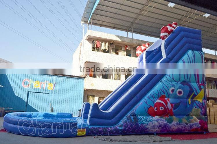 Commercial inflatable Nemo cartoon water slide with pool, giant inflatable water slide for sale