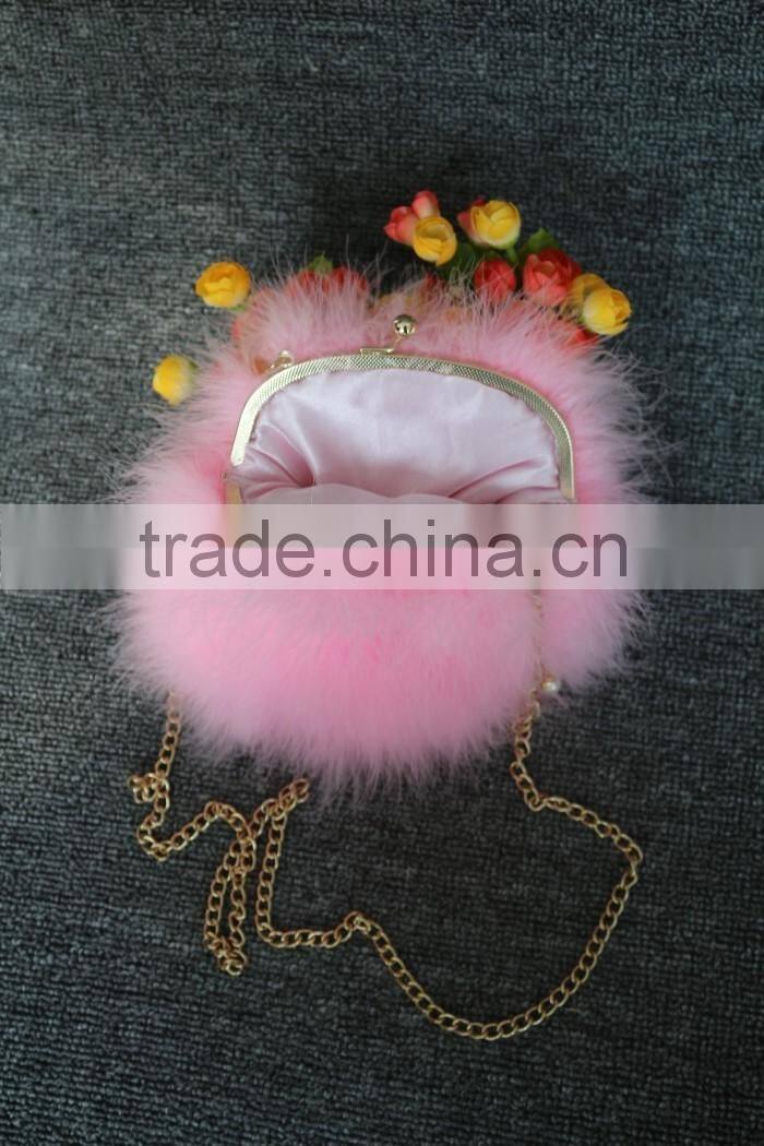 Dyed color women fashion feather fur bag turkey feather shoulder bag