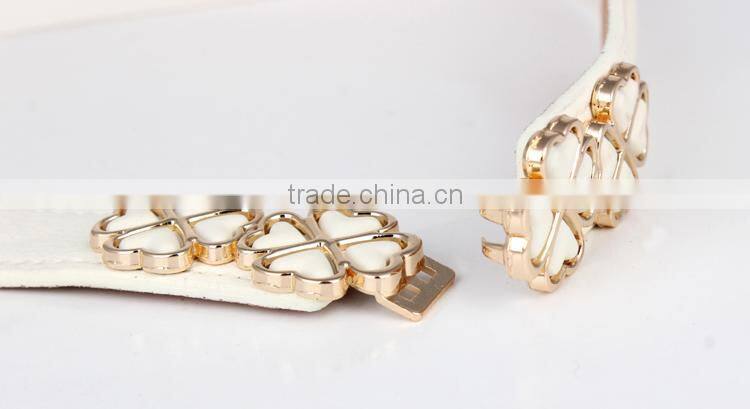 Fashion white pu slimming belt lady with alloy flower fittings elastic belt SWF-W15062904