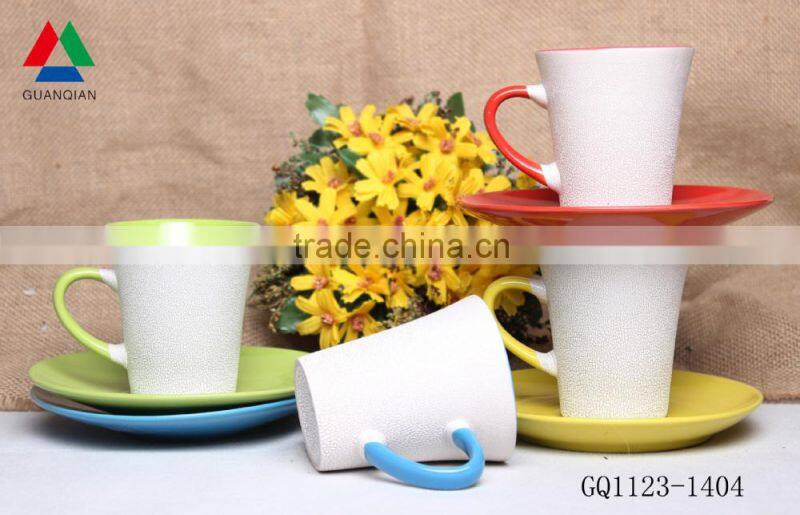 Eco-friendly cream-colored coffee mug ceramic cup with saucer