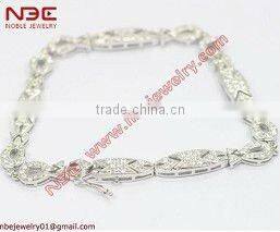 Costume hot sale 925 silver cz bracelet with pave setting heart charm,fashion charm bracelet jewelry for trendy&cute girls