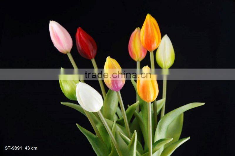 61 cm PVC Real Touch Tulip Spray with 3 Leaves Artificial Flower