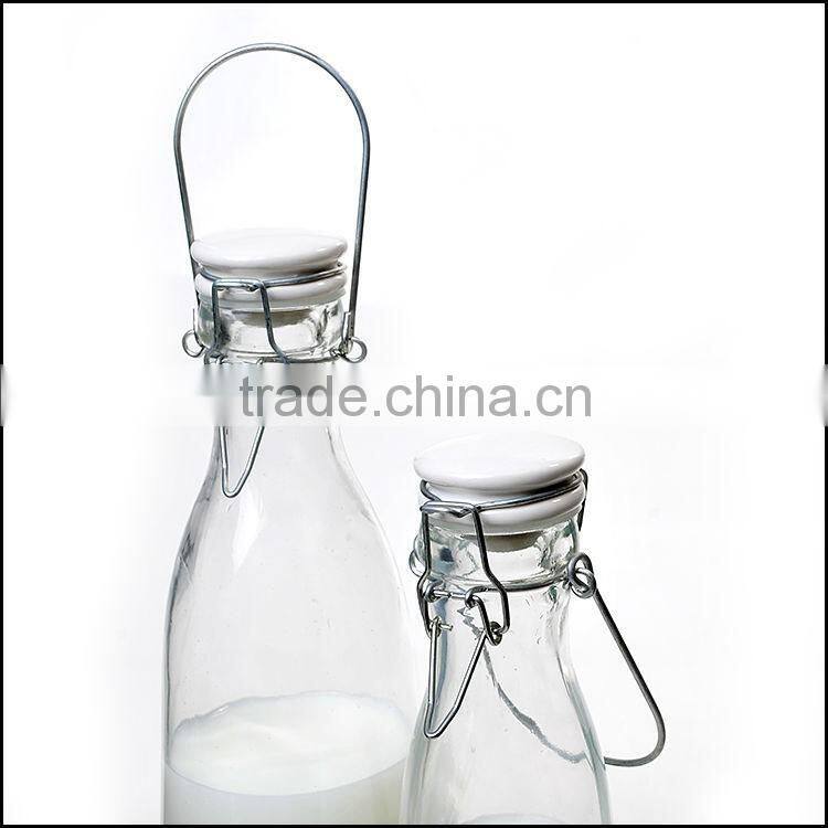 Classic Ceramic Lid and Clip Glass Milk Bottle