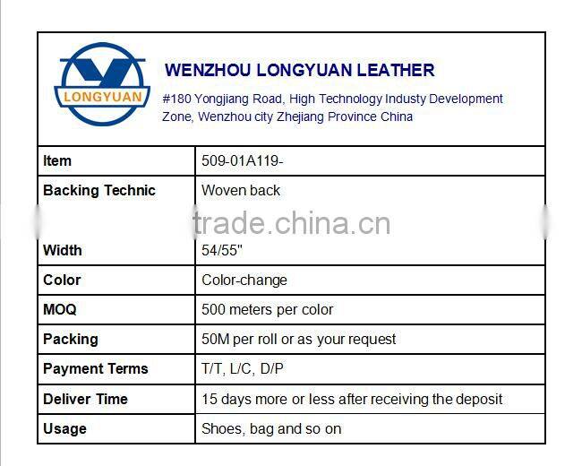 Color Change Leather Embossed Vinyl Fabric PU Leather Factory