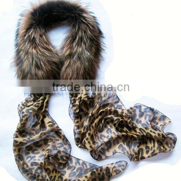 2016/2017 New Design Genuine Raccoon Fur Shawl with Leopard Sarong for Winter Women