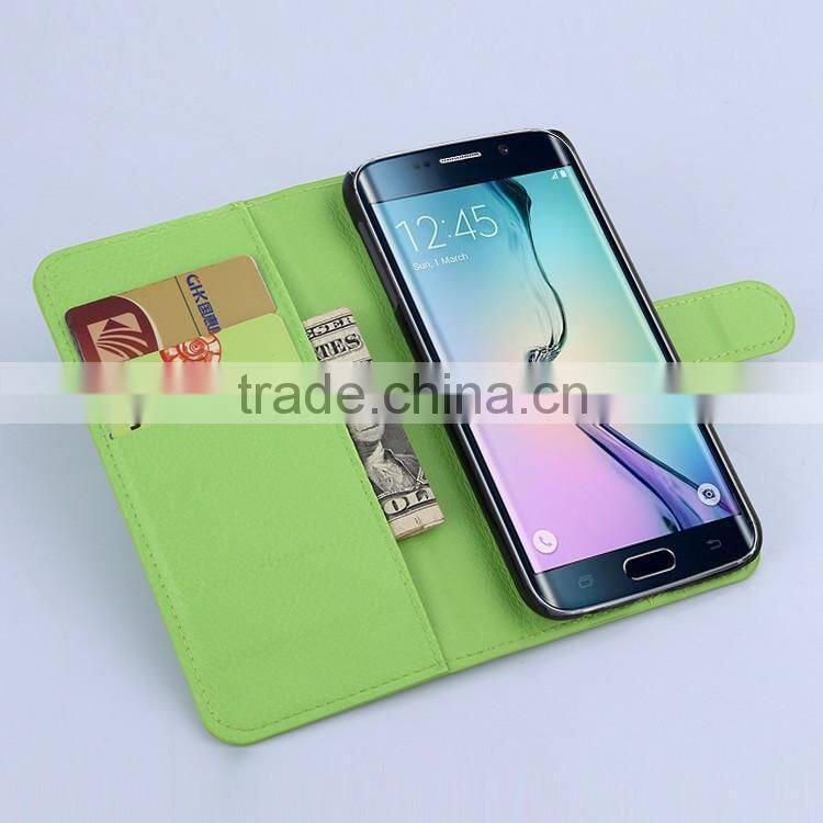 Factory Price Lichee Leather Pouch Wallet Case Folio Stand Cover Case for Samsung GALAXY S6 edge