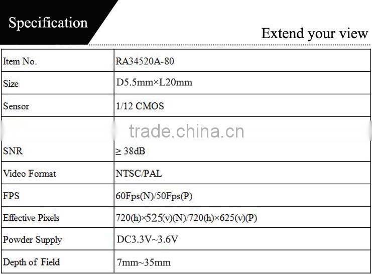 waterproof 720*625 pixels D5.5mm medical av camera module JST GH 4pin connector