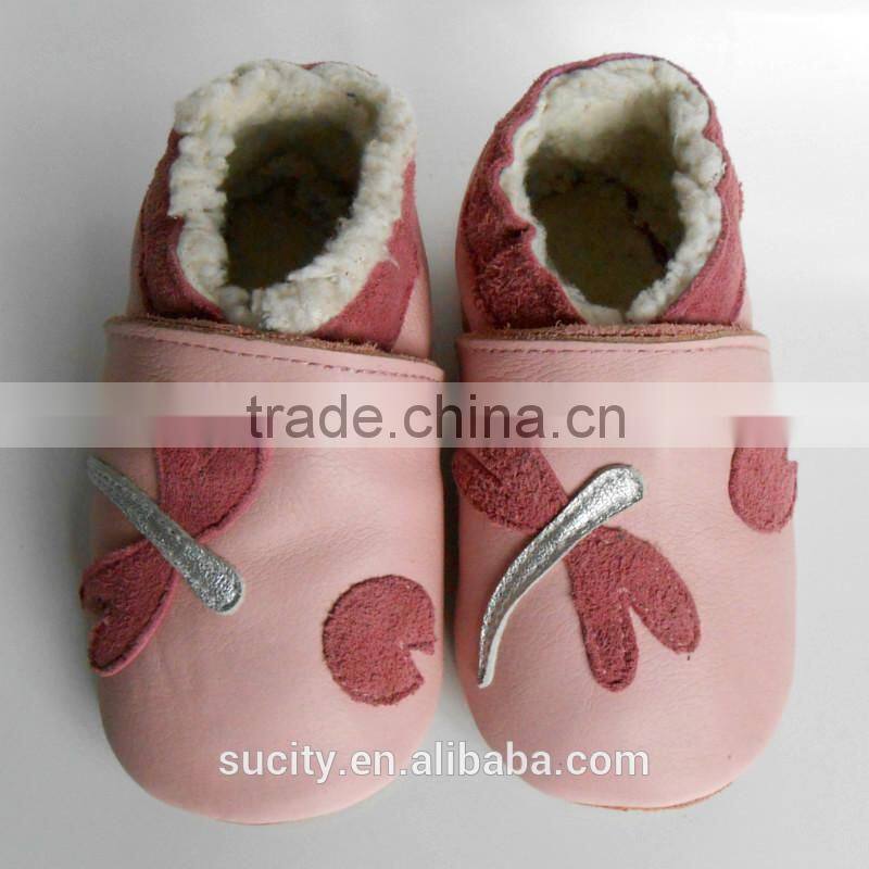 dragonfly genuine leather wool felt baby moccasin shoe for baby