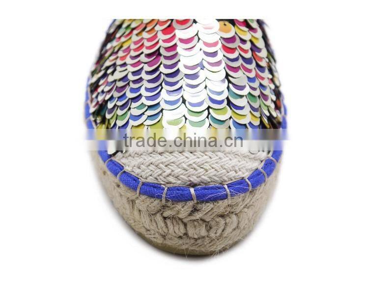 colorful sequins platform jute sole espadrilles fancy fashion shoe women ladies flat loafer shoes espadrille 2016