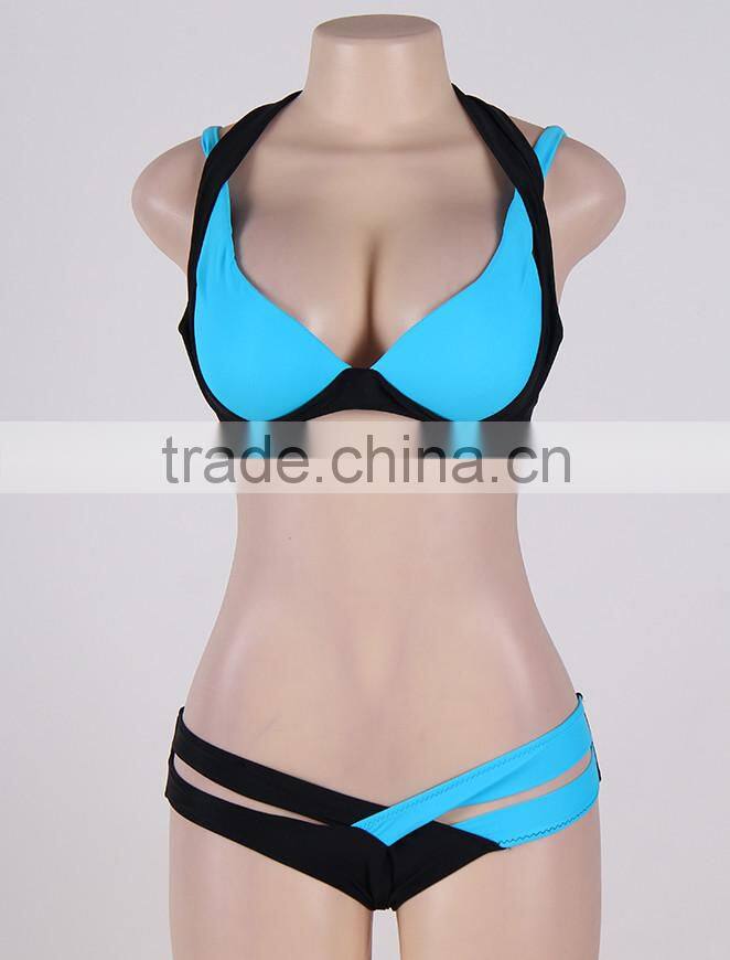 Latest Fashion 5 Colors Full Size Black And White Cross Strap Halter Bikini Swimwear 2016