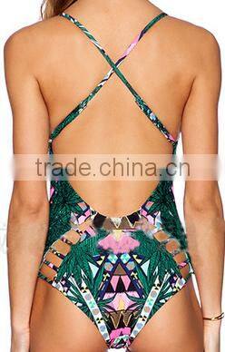 BSC084 Womens hot sex images one piece printing triangle bikini swimwear