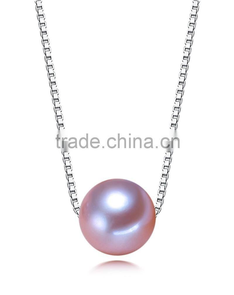 2016 new fashion 9-10mm round purple freshwater jewel pearl pendant 925