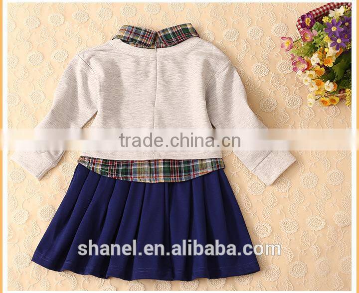 new arrival girls long sleeve sweet false two-pieces dress plaid dress