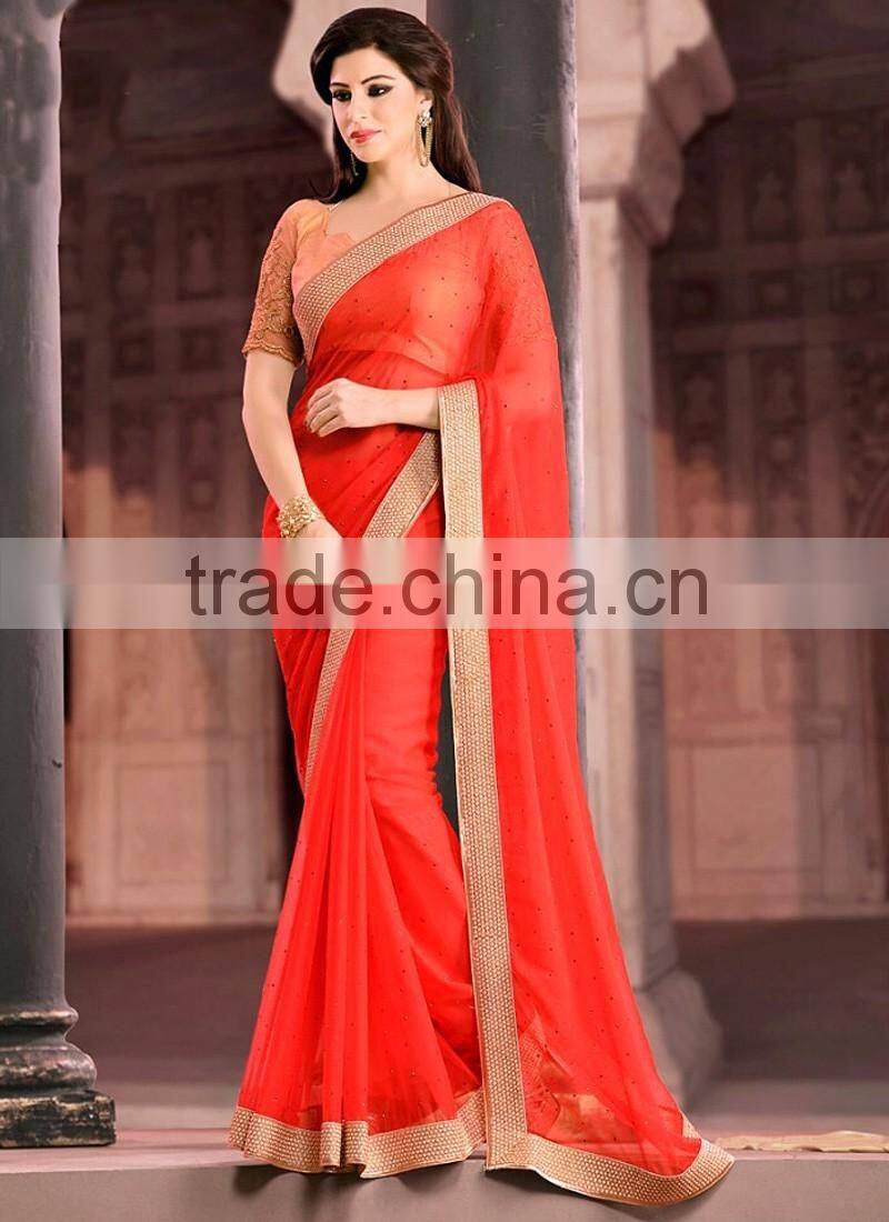 Blue Chiffon On Net Saree