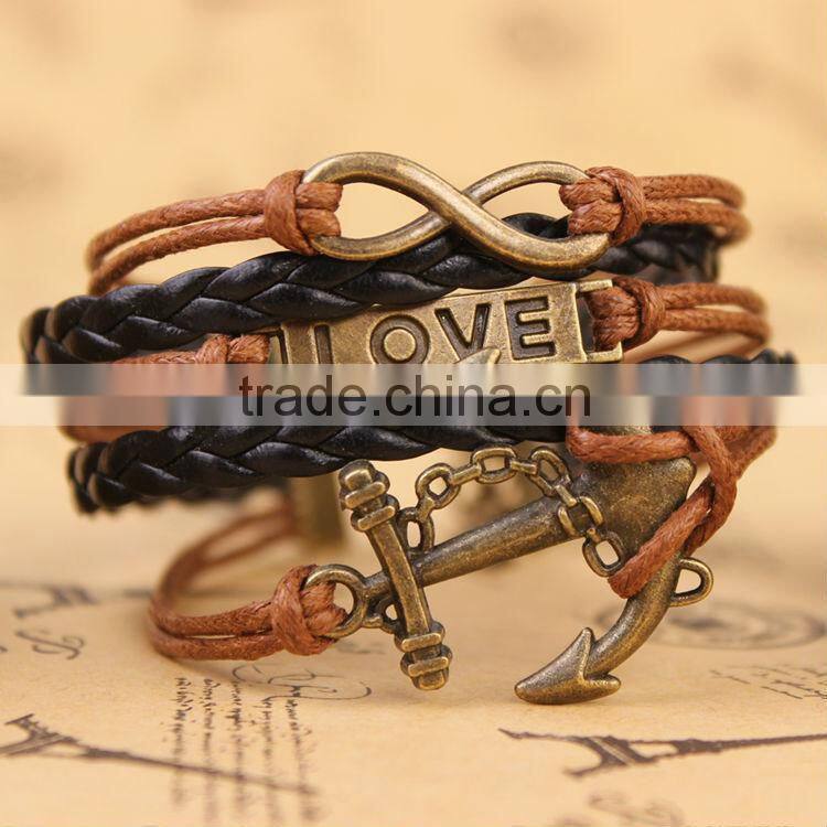 MYLOVE 5 colors in stock love bracelets & bangles braided leather jewelry MLBZ017