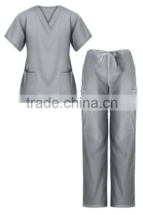 OEM Womens light grey V neck Workwear Scrub Set Medical Dentist Uniform