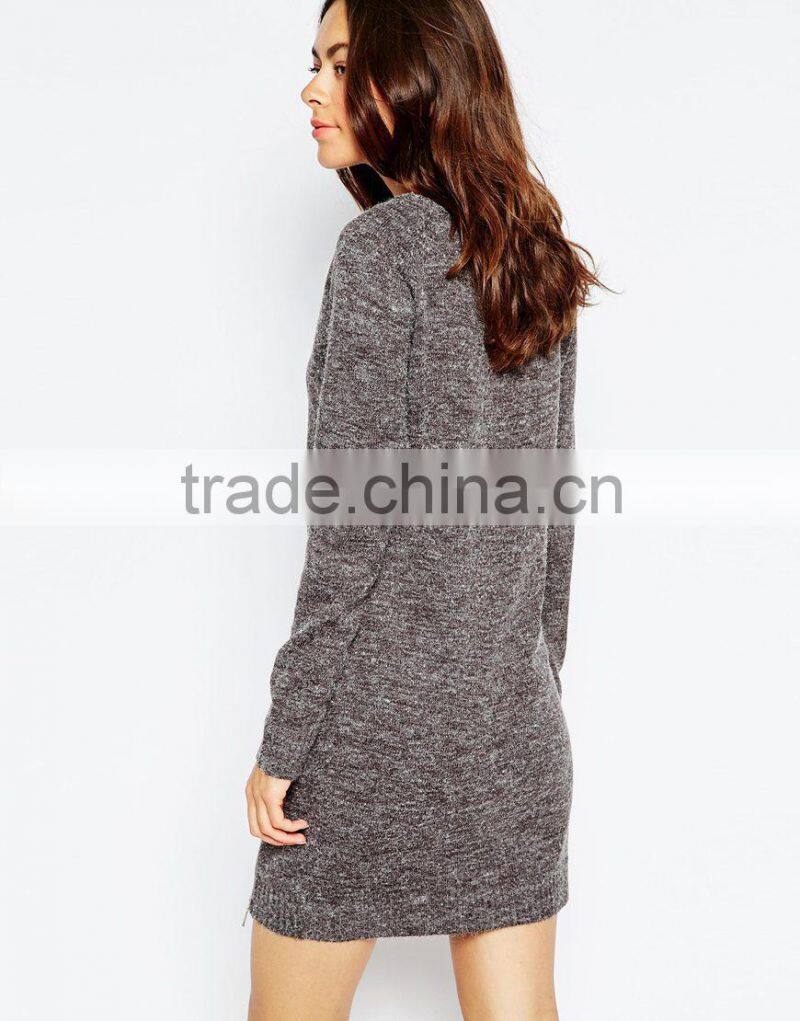 Longline sexy Jumpers with Side Zips custom plain knitted sweater