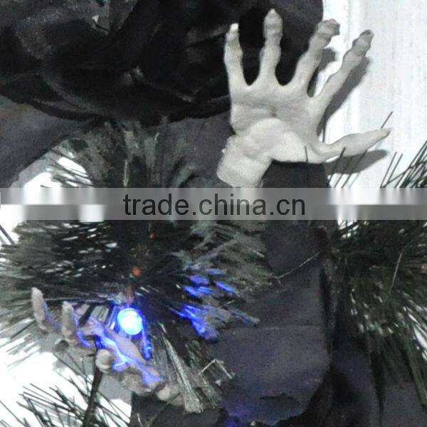 Purple rose light up wreath with skull decor for wall decoration of halloween holiday