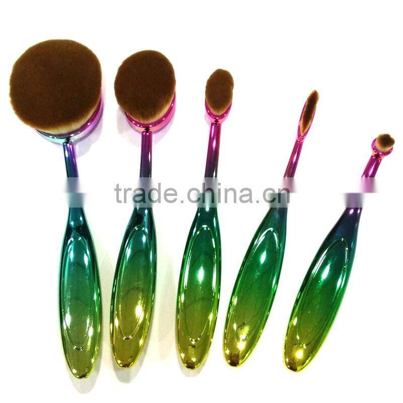 5pcs oval foundation cosmetic brush synthetic custom logo rainbow makeup brushes set