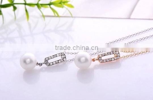 2014 Fashion White Artificial Pearls Long Sweater Chain Charms Necklace Yi Wu China