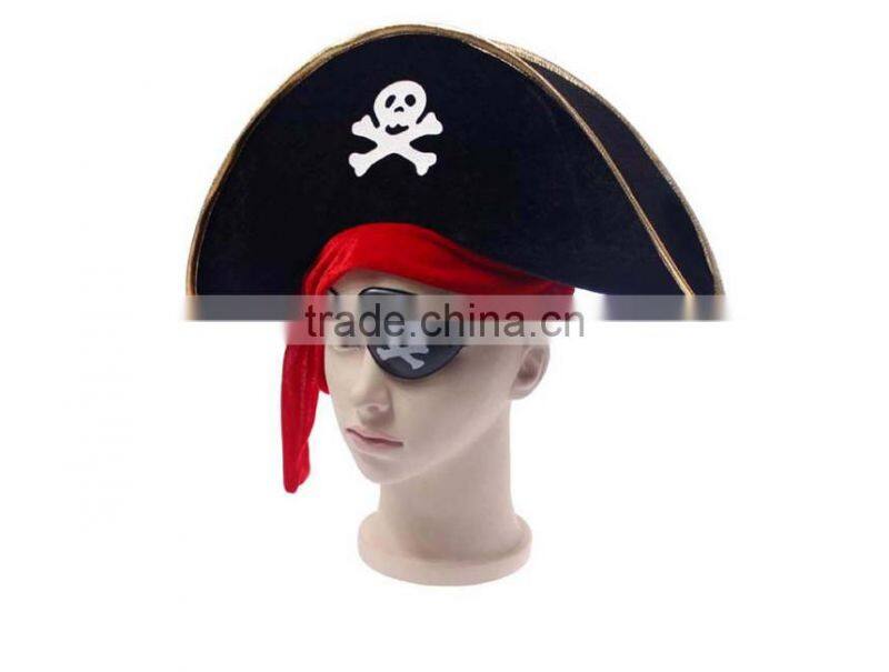 Cheap Promotional Adult Flocking Pirate Hat With Red Band