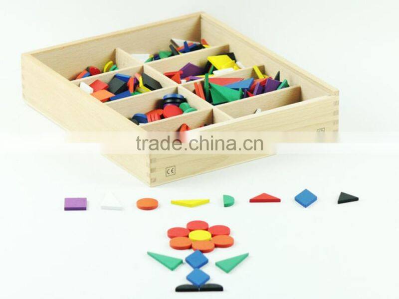 Wooden educational toy Froebel Gabe 7 Colorful Geometric Shapes Blocks combination