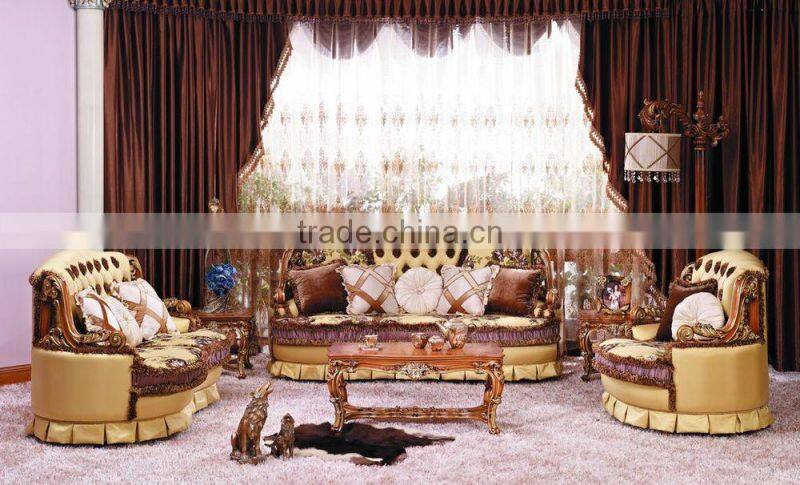 Luxury European Victorian Style Living Room Golden Sofa Set/Fancy Palace Noble EmbroideryTufted Button Fabric Sofa With Cushions