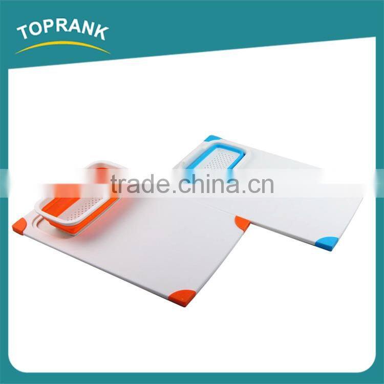 Cheap custom color food grade rectangle plastic cutting board with strainer