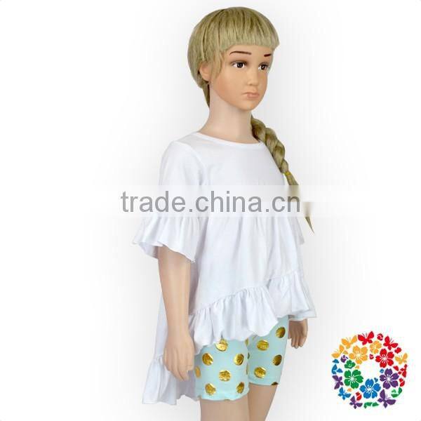 Soft Cotton Kids Girls Shirts Front Shorts Back Long Asymmetrical Unique Baby Girl Names Girls Ruffle Shirts