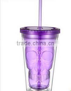 16oz colorful Skull plastic double wall tumbler with lid and straw