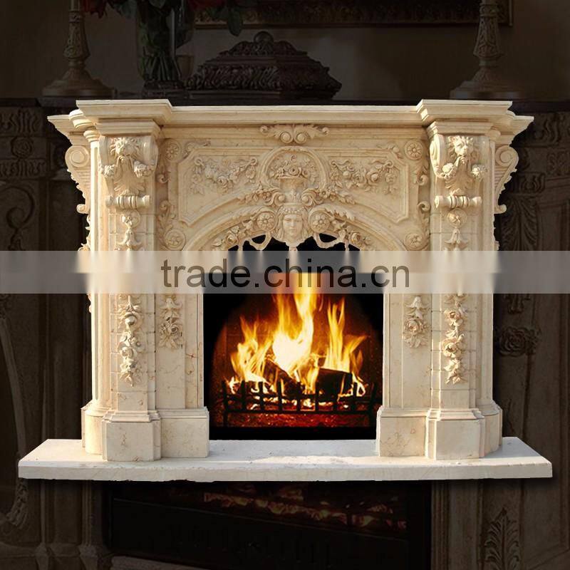 Beige marble antique fireplace luxury fireplace mantel