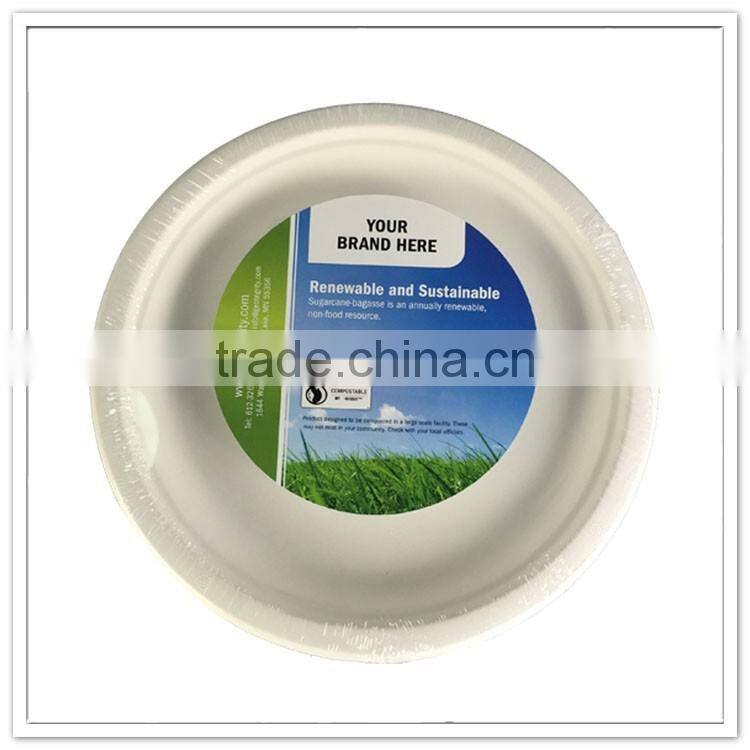 EU standard food grade party use outdoor eating eco-friendly plastic biodegradable round disposable dinner plate