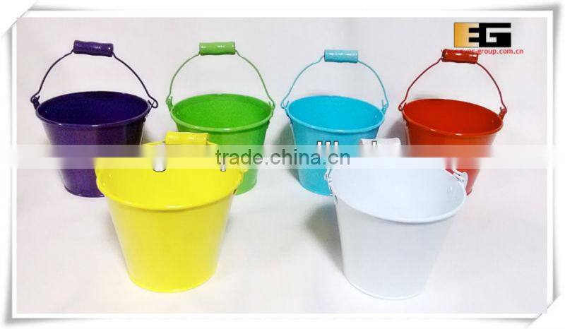 colourful metal flower pot flower planter with wood handle
