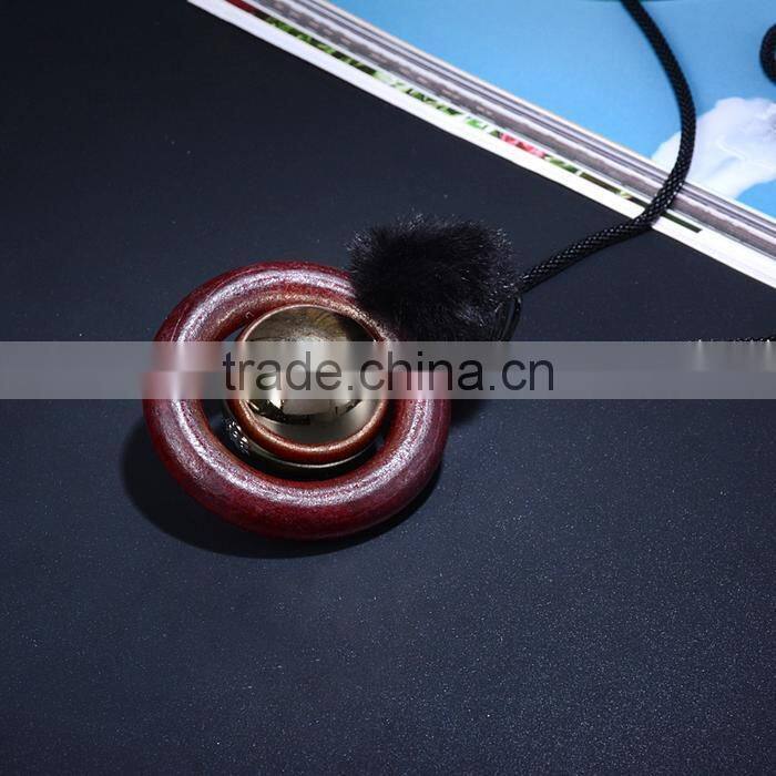 silver ball wood hoop pompon pendant necklace Korea retro long sweater necklace autumn geometric necklace