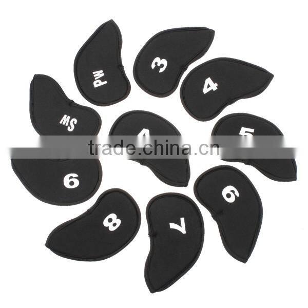 Black 10pcs/set Golf Club Iron Putter Head Cover HeadCovers Protect Set Neoprene