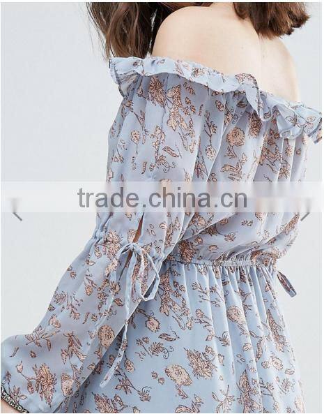Summer Dress Clothes Women Long Sleeve Multicolor Floral Print Chiffon Short Dress