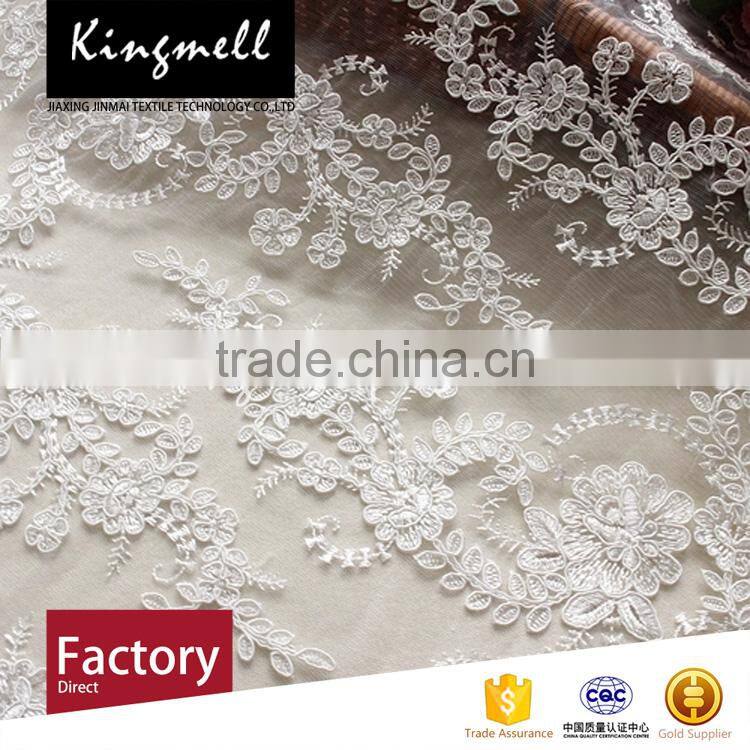 Custom digital printing polyester textile 3d flower lace embroidered fabric for women wedding dress