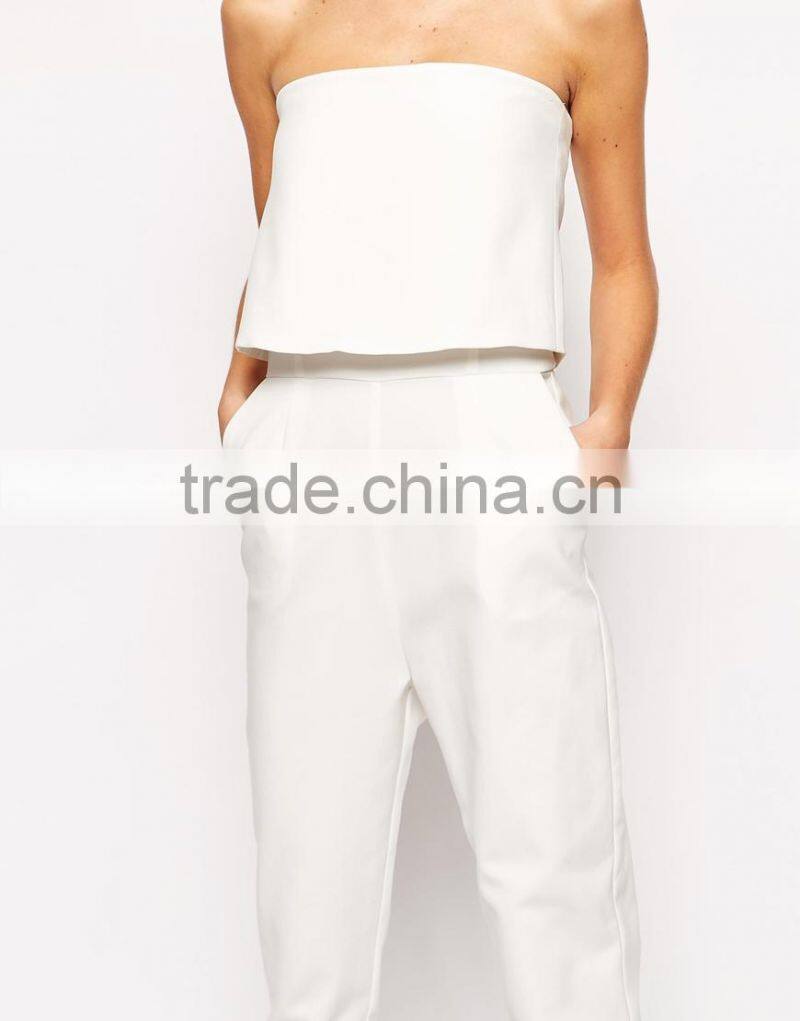 2015 fashionable hot sale OEM customized Bandeau Split Back Cropped Jumpsuit