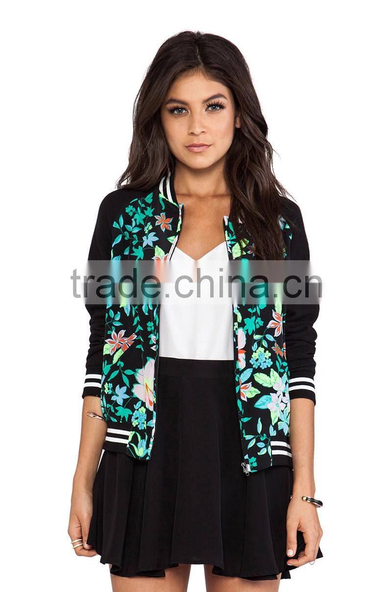 floral raglan sleeves jacket sublimation baseball women jacket