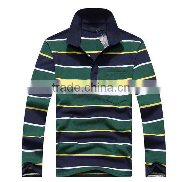2016 black and white horizontal bands hot sale long sleeve men's polo shirt