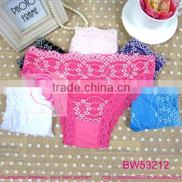 2014 soft cotton fabric women panties with lace for wholesale front full lace back cotton panties for women low price panties